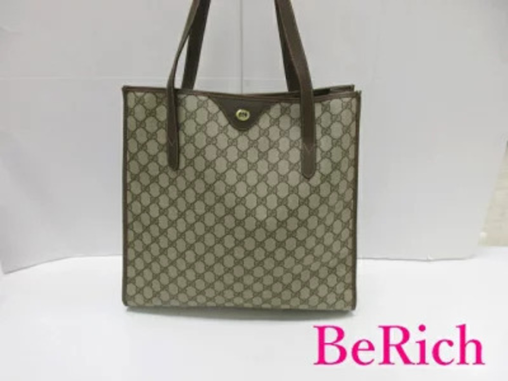 Gucci Tote Bag Shoulder GG Supreme Leather Brown Handbag